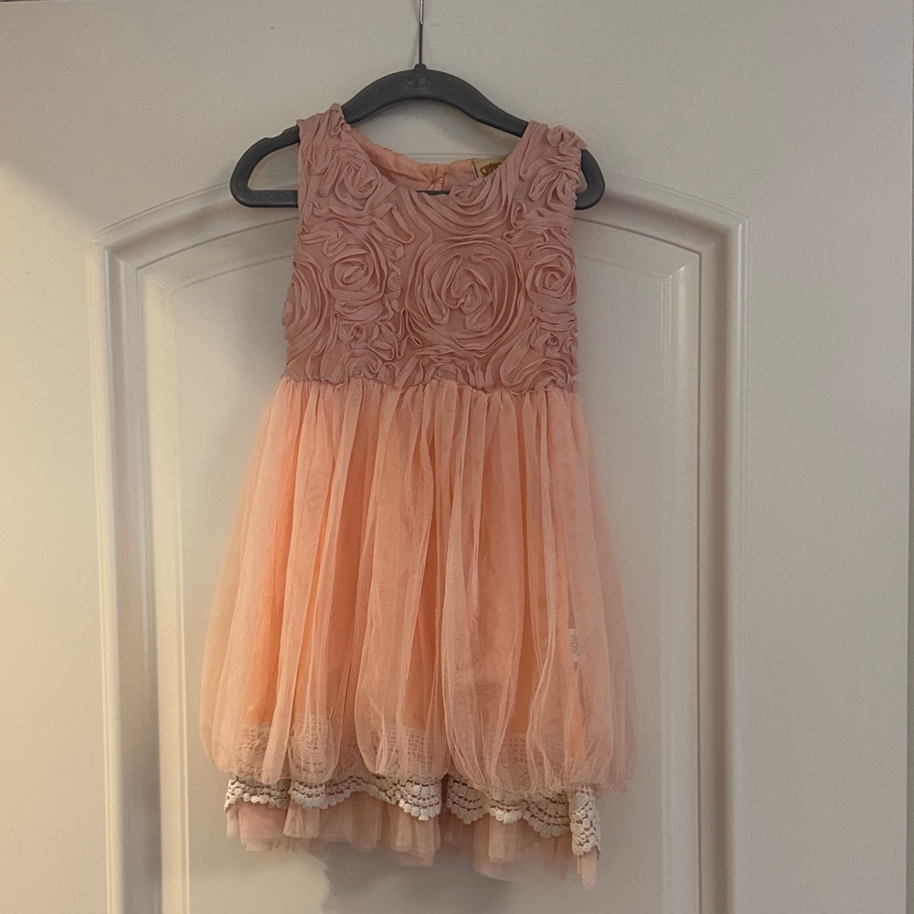 Ooh! La, La! Couture Peach Pink Rosette Tulle Dress